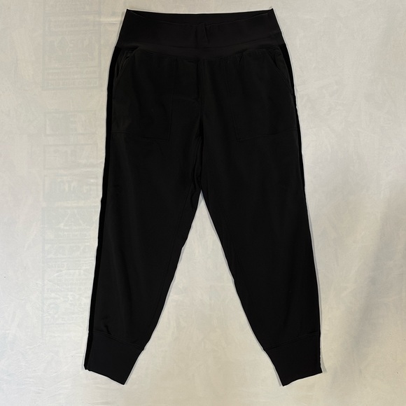 Athleta women’s large Black Velvet Stripe Joggers - Picture 2 of 6